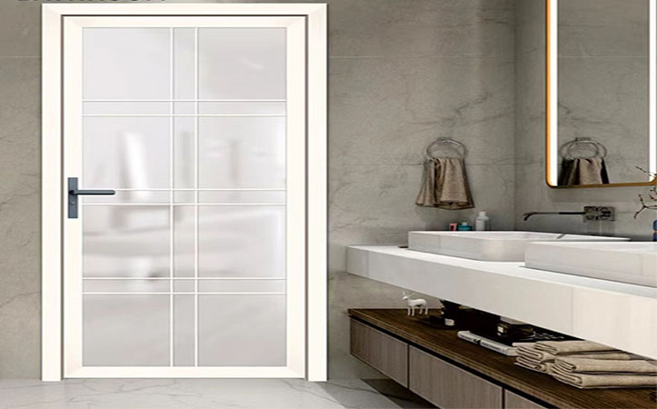 Bathroom Frosted Tempered Glass Hinged Door with Handles