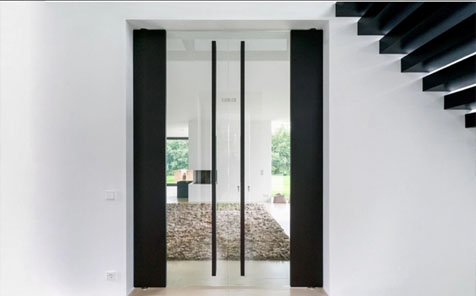 Clear Toughed Glass Hinged Door With Black Long Decorative Handles