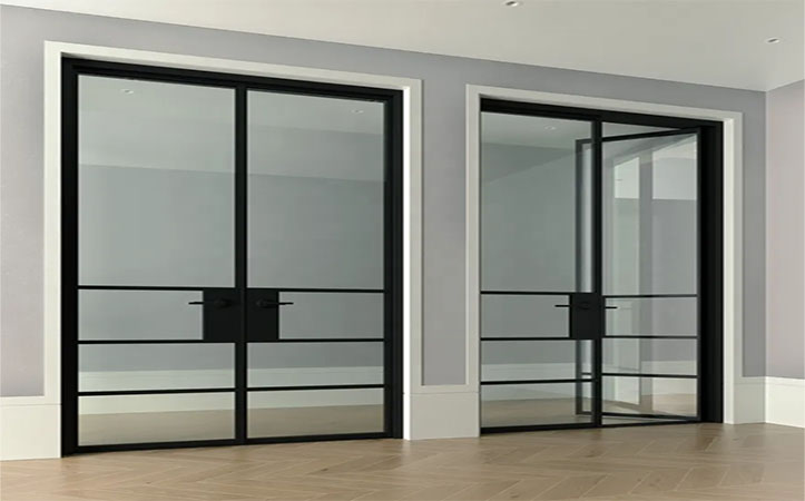 Hinged Tempered Glass Steel Balcony Swing Doors