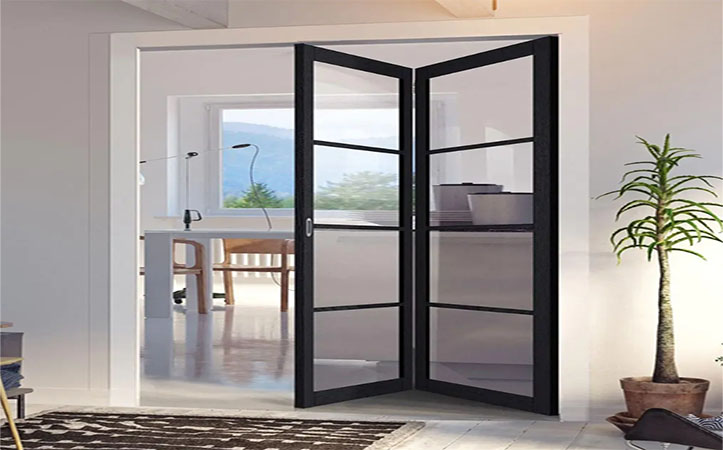 Grill Bi Folded Black Toughed Frosted Glass Aluminium Balcony Door