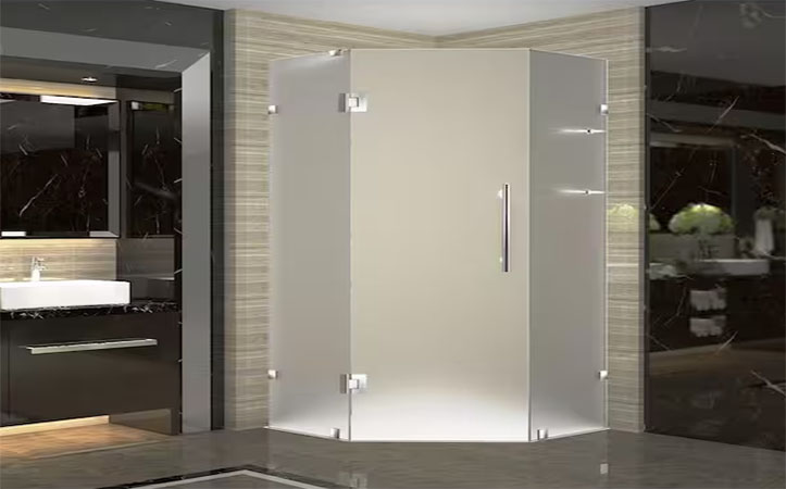 Tempered Frosted Glass Neo-Angle Hinged Shower Swing Door