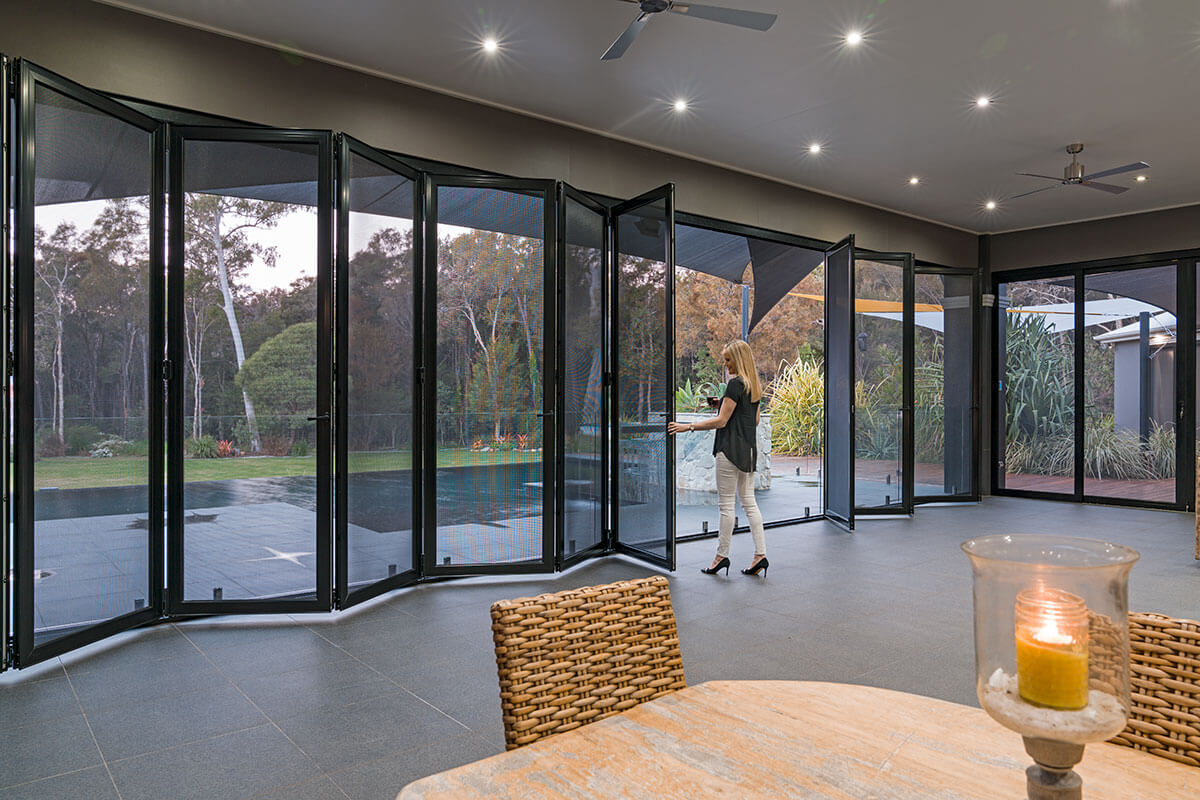 Exterior aluminium glass bifold door folding door system