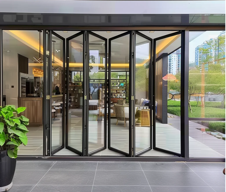 Commercial Wrought iron French Bifolding door with roller system